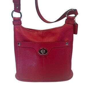 Coach Crossbody Slim Saddlebag Silver Turn& Magnetic Clasp Hardware Red Penelope